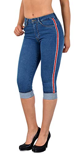 ESRA Damen Capri Jeans Hose Damen mit Seitenstreifen High-Waist Caprihose Kurze Jeans Hose mit Streifen bis Übergröße J140 von ESRA