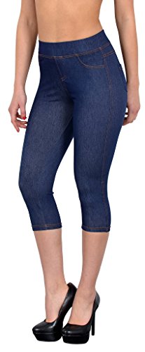 ESRA Damen Capri Leggings Jeanslook Jeans-Look Jeggings Capri Jeans Legings Hose bis übergröße 50 - L101 von ESRA