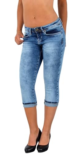 ESRA Damen Capri Jeans Hose Tiefer Bund Caprihose Blumenstickerei Kurze Jeans Hose bis Übergröße J470 von ESRA