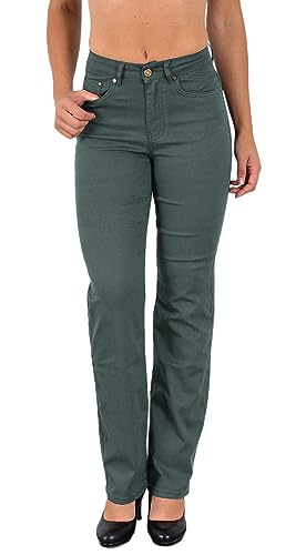 ESRA Damen Hose Straight Leg Hose High-Waist Damen Regular Stretch Stoffhose bis Übergröße T101 von ESRA