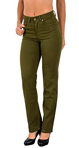 ESRA Damen Hose Straight Leg Hose High-Waist Damen Regular Stretch Stoffhose bis Übergröße T101 von ESRA