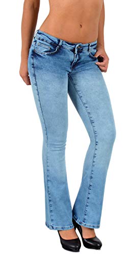 ESRA Bootcut Jeans Damen Schlaghose Stretch Low Waist Hüftjeans Weite Hose Flared Bis Übergröße Große Größe B400 von ESRA