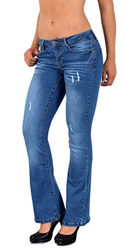 ESRA Bootcut Jeans Damen Hüftjeans Schlaghose Low Waist Wide Leg Weite Hose Schlagjeans bis Übergröße B500 von ESRA