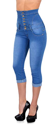 ESRA Damen Jeans High Waist Capri Hose Skinny Damen Kurze Jeans Hose Hochbund Capri bis Übergröße J350 von ESRA