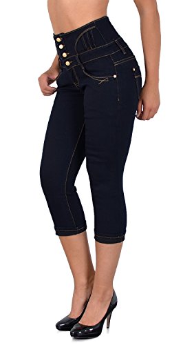 ESRA Damen Jeans High Waist Capri Hose Skinny Damen Kurze Jeans Hose Hochbund Capri bis Übergröße J350 von ESRA