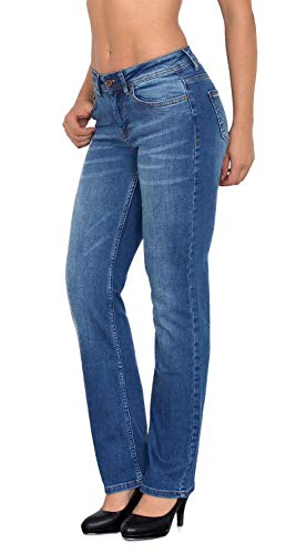 ESRA Damen Jeans Hose Damen Jeanshose gerader Schnitt Straight-Fit Jeans Damen High Waist bis Übergröße Große Größen G600 von ESRA