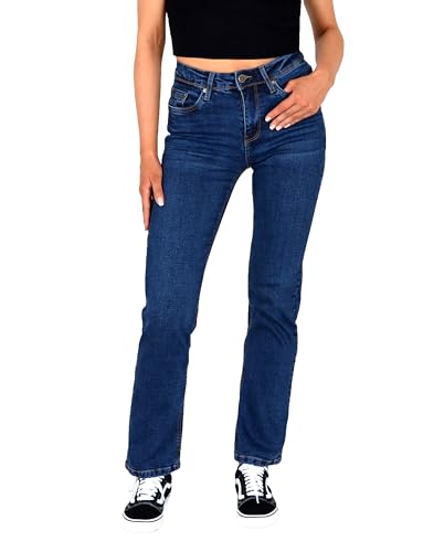 ESRA Damen Jeans-Hose Jeanshose gerader Schnitt Straight-Fit Jeans Damen High Waist bis Übergröße Große Größen G600 von ESRA