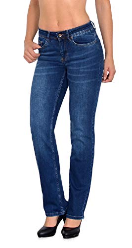 ESRA Damen Jeans-Hose Jeanshose gerader Schnitt Straight-Fit Jeans Damen High Waist bis Übergröße Große Größen G600 von ESRA