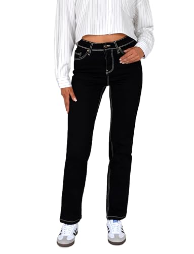 ESRA Damen Jeans-Hose Jeanshose gerader Schnitt Straight-Fit Jeans Damen High Waist bis Übergröße Große Größen G600 von ESRA