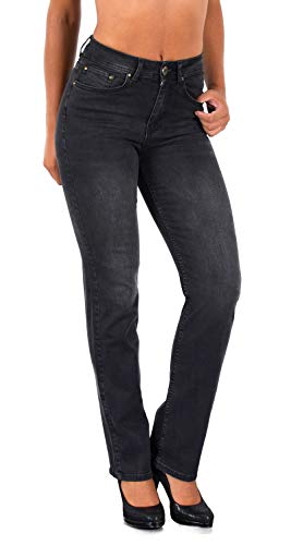 ESRA Damen Jeans-Hose Jeanshose gerader Schnitt Straight-Fit Jeans Damen High Waist bis Übergröße Große Größen G600 von ESRA