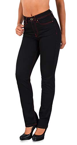 ESRA Damen Jeans-Hose Jeanshose gerader Schnitt Straight-Fit Jeans Damen High Waist bis Übergröße Große Größen G600 von ESRA