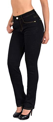 ESRA Damen Jeans Hose Damen Jeanshose gerader Schnitt bis àœbergröße àœbergrösse, Schwarz, 38 von ESRA