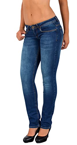 ESRA Damen Jeans Hose Hüftjeans Straight Fit Damen Jeanshose extra Tiefbund gerader Schnitt Low-Waist Jeans bis Übergröße G900 von ESRA