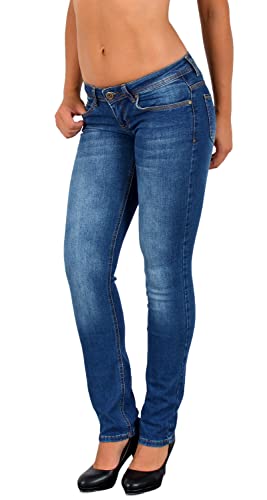 ESRA Damen Jeans Hose Hüftjeans Straight Fit Damen Jeanshose extra Tiefbund gerader Schnitt Low-Waist Jeans bis Übergröße G900 von ESRA