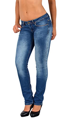ESRA Damen Jeans Hose Hüftjeans Straight Fit Damen Jeanshose extra Tiefbund gerader Schnitt Low-Waist Jeans bis Übergröße G900 von ESRA