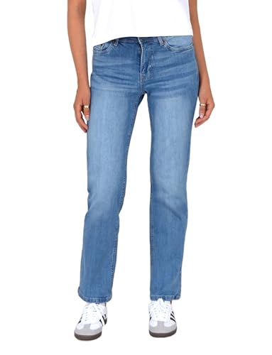 ESRA Damen Jeans-Hose Jeanshose gerader Schnitt Straight-Fit Jeans Damen High Waist bis Übergröße Große Größen G600 von ESRA