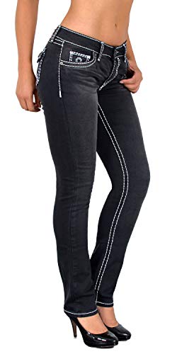 ESRA Damen Jeans Hose Jeanshosen Damen Straight Leg Dicke Naht Kontrastnaht bis Übergröße J540 von ESRA