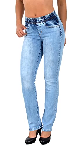 ESRA Damen Jeans Hose Straight Fit Jeanshose mit Gummibund bis große Größen Übergrösse J500 von ESRA