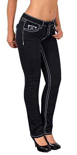 ESRA Damen Jeans Hose Jeanshosen Damen Straight Leg Dicke Naht Kontrastnaht bis Übergröße J540 von ESRA