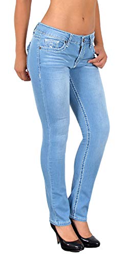ESRA Damen Jeans Hose Jeanshosen Damen Straight Leg Dicke Naht Kontrastnaht bis Übergröße J540 von ESRA