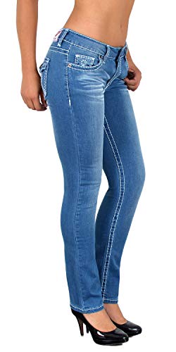 ESRA Damen Jeans Hose Jeanshosen Damen Straight Leg Dicke Naht Kontrastnaht bis Übergröße J540 von ESRA