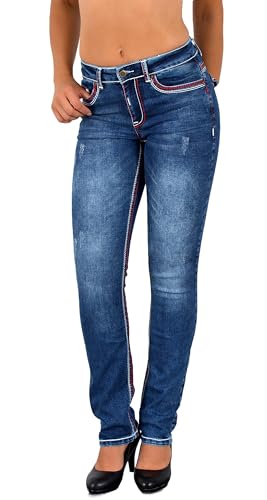 ESRA Damen Jeans Jeanshose Damen Hose Straight Leg Dicke Naht Jeanshosen Damenjeans bis große Größen J755 von ESRA