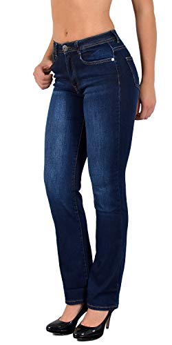 ESRA Damen Jeans Hose Damen Jeanshose gerader Schnitt Straight-Fit Jeans Damen High Waist bis Übergröße Große Größen G600 von ESRA