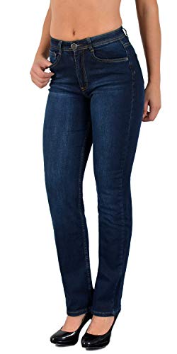 ESRA Damen Jeans Hose Damen Jeanshose gerader Schnitt Straight-Fit Jeans Damen High Waist bis Übergröße Große Größen G600 von ESRA