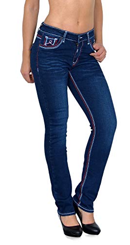 ESRA Damen Jeans Jeanshose Damen Hose Straight Leg Dicke Naht Jeanshosen Damenjeans bis große Größen J755 von ESRA