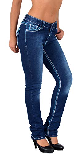 ESRA Damen Jeans Jeanshose Damen Hose Straight Leg Dicke Naht Jeanshosen Damenjeans bis große Größen J755 von ESRA