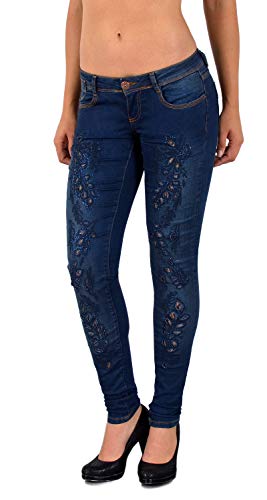 ESRA Damen Jeans Jeanshose Damen Hose mit Spitze Strass und Blumenstickerei bis Übergrösse J53 von ESRA