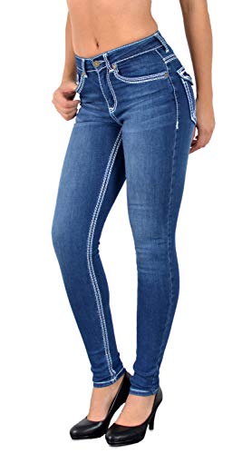 ESRA Damen Jeans Skinny Jeanshose Damen Hose Dicke Naht Jeanshosen Damenjeans bis große Größen J420 von ESRA