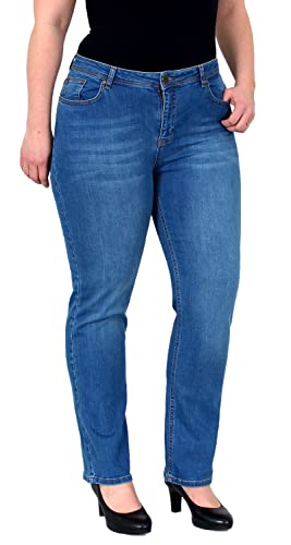 ESRA Damen Jeans Straight-Fit High Waist Jeans Gerade Schnitt Hose Hoch-Bund bis Übergröße Damen Stretch-Jeans Gerades Bein hoher Bund Plussize Große Größe FG6 von ESRA