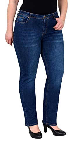 ESRA Damen Jeans Straight-Fit High Waist Jeans Gerade Schnitt Hose Hoch-Bund bis Übergröße Damen Stretch-Jeans Gerades Bein hoher Bund Plussize Große Größe FG6 von ESRA