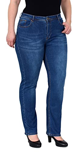 ESRA Damen Jeans Straight-Fit High Waist Jeans Gerade Schnitt Hose Hoch-Bund bis Übergröße Damen Stretch-Jeans Gerades Bein hoher Bund Plussize Große Größe FG6 von ESRA