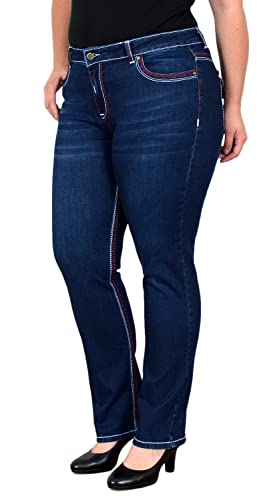 ESRA Damen Jeans Straight High-Waist Jeans Damen Straight Fit Dicke Naht Jeanshose bis Übergröße Plussize Große Größen Damen Jeans Hose Gerade Schnitt Hoch-Bund Straight Leg Jeans Damen Stretch FJ755 von ESRA