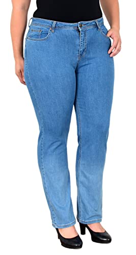 ESRA Damen Jeans Straight High-Waist Fit Jeans-Hose bis Übergröße Plussize Große Größen Gerade Schnitt Hose Hoch-Bund Leg Stretch hoher Bund FG5, Blau J83, 40 von ESRA