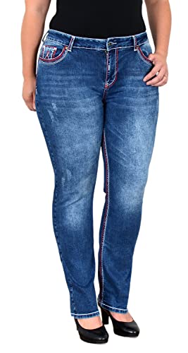 ESRA Damen Jeans Straight High-Waist Gerade Schnitt Dicke Naht Jeanshose Übergröße Plussize Große Größen Hoch-Bund Straight Leg Stretch FG12 ESRA Damen Jeans Straight High-Waist Gerade Schnitt Dicke Naht Jeanshose Übergröße Plussize Große Größen Hoch-Bund Straight Leg Stretch FG12 von ESRA