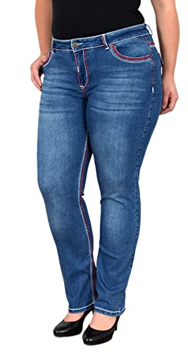 ESRA Damen Jeans High-Waist Straight Fit Dicke Naht Jeanshose Übergröße Plussize Große Größen Hose Gerade Schnitt Hoch-Bund Straight Leg Stretch FG12 von ESRA