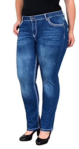 ESRA Damen Jeans Straight High-Waist Jeans Damen Straight Fit Dicke Naht Jeanshose bis Übergröße Plussize Große Größen Damen Jeans Hose Gerade Schnitt Hoch-Bund Straight Leg Jeans Damen Stretch FG11 von ESRA