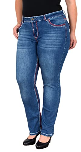 ESRA Damen Jeans Straight High-Waist Jeans Damen Straight Fit Dicke Naht Jeanshose bis Übergröße Plussize Große Größen Damen Jeans Hose Gerade Schnitt Hoch-Bund Straight Leg Jeans Damen Stretch FG12 von ESRA