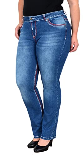 ESRA Damen Jeans Straight High-Waist Straight Fit Dicke Naht Jeanshose Übergröße Plussize Große Größen Hose Gerade Schnitt Hoch-Bund Straight Leg Stretch FG12 von ESRA