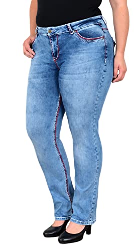 ESRA Damen Jeans Straight High-Waist Straight Fit Dicke Naht Jeanshose Übergröße Plussize Große Größen Hose Gerade Schnitt Hoch-Bund Straight Leg Stretch FG12 von ESRA