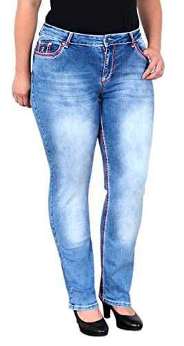 ESRA Damen Jeans Straight High-Waist Straight Fit Dicke Naht Jeanshose Übergröße Plussize Große Größen Hose Gerade Schnitt Hoch-Bund Straight Leg Stretch FG12 von ESRA