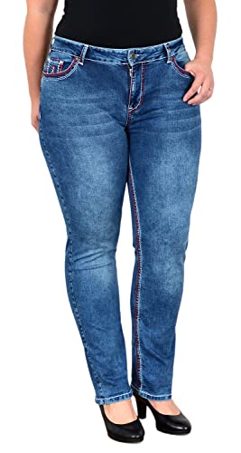 ESRA Damen Jeans Straight High-Waist Jeans Damen Straight Fit Dicke Naht Jeanshose bis Übergröße Plussize Große Größen Damen Jeans Hose Gerade Schnitt Hoch-Bund Straight Leg Jeans Damen Stretch FG12 von ESRA