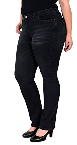 ESRA Damen Jeans Straight High-Waist Fit Jeans-Hose bis Übergröße Plussize Große Größen Gerade Schnitt Hose Hoch-Bund Leg Stretch hoher Bund FG5, Schwarz mit Waschung J581, 54 von ESRA