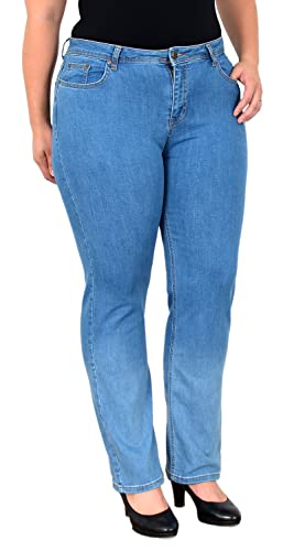 ESRA Damen Jeans Straight High-Waist Fit Jeans-Hose bis Übergröße Plussize Große Größen Gerade Schnitt Hose Hoch-Bund Leg Stretch hoher Bund FG5, Blau J83 von ESRA