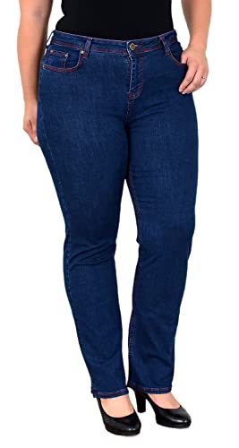ESRA Damen Jeans Straight High-Waist Fit Jeans-Hose bis Übergröße Plussize Große Größen Gerade Schnitt Hose Hoch-Bund Leg Stretch hoher Bund FG5, Nachtblau J586 von ESRA
