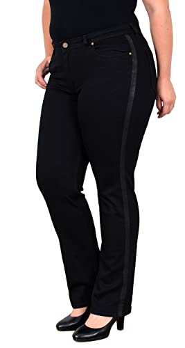 ESRA Damen Jeans Straight High-Waist Fit Jeans-Hose bis Übergröße Plussize Große Größen Gerade Schnitt Hose Hoch-Bund Leg Stretch hoher Bund FG5, Schwarz J584 von ESRA