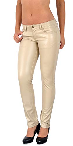 ESRA Damen Lederhose Damen Hose tiefer Bund in Leder Optik Straight-Fit Hüfthose für Frauen H12 von ESRA